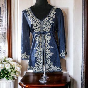 NWOT MICHAEL KORS (MED) NAVY & GOLD EMBROIDERED TUNIC